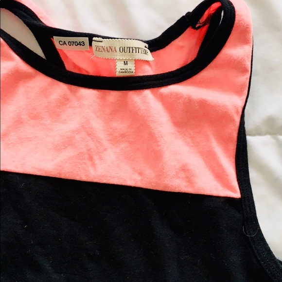Neon Pink/ Black Crop Tank Top - Picture 3 of 7